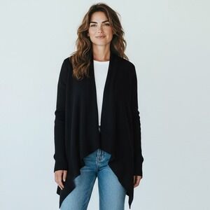 Sutton 100% Cashmere Waterfall Cardigan‎ Sweater - Women's M Black